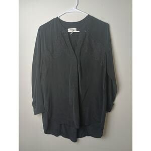 Sandro Paris Black 100% Silk Lace Blouse Women Size 2 Long sleeve
